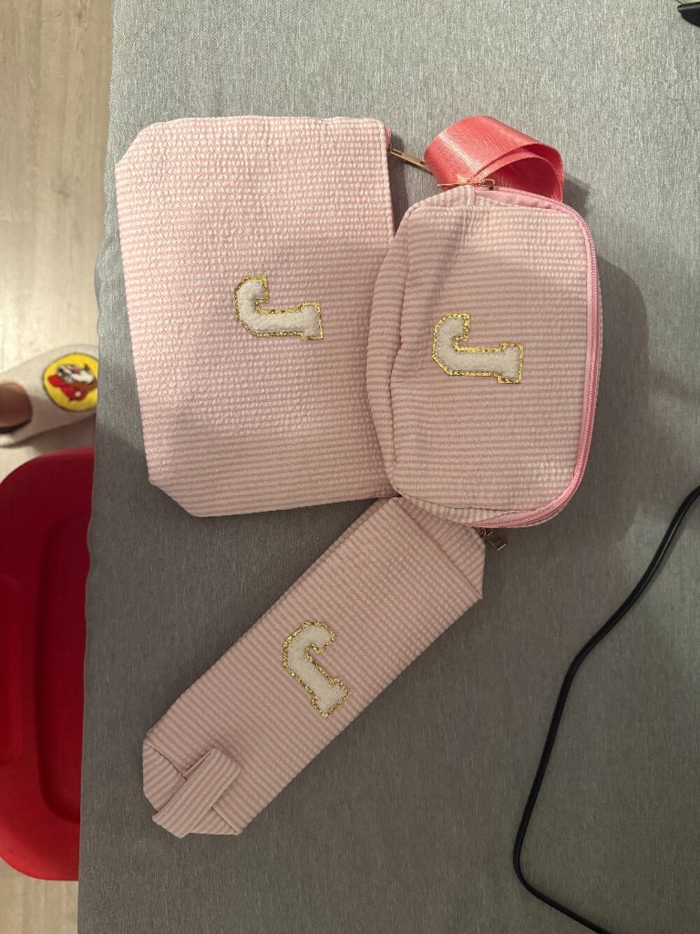 Pink Seersucker Monogrammed Bag Set